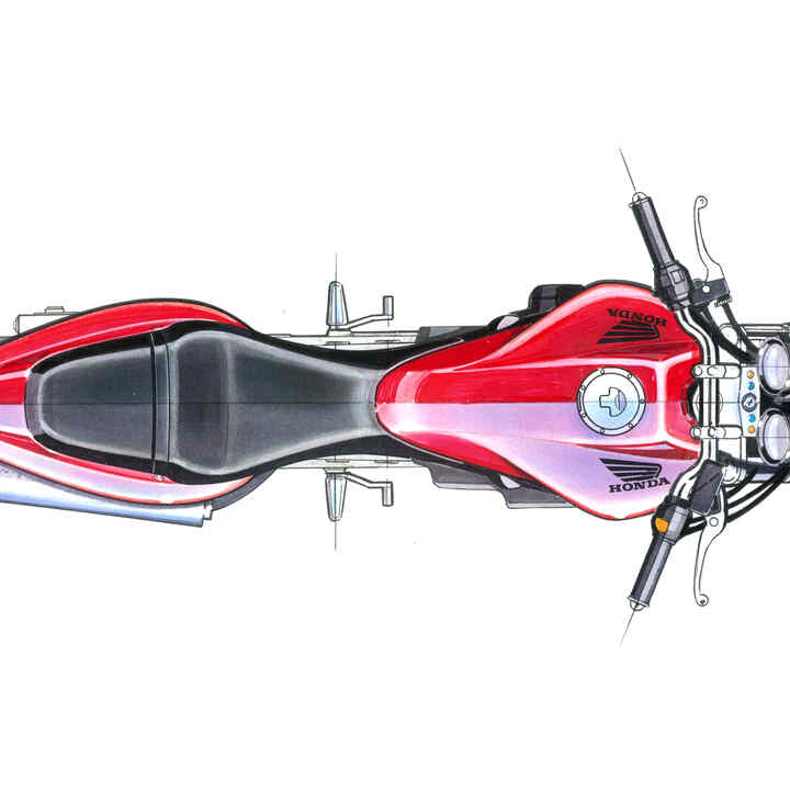 Vista superior de bocetos de diseño de la Honda Hornet.