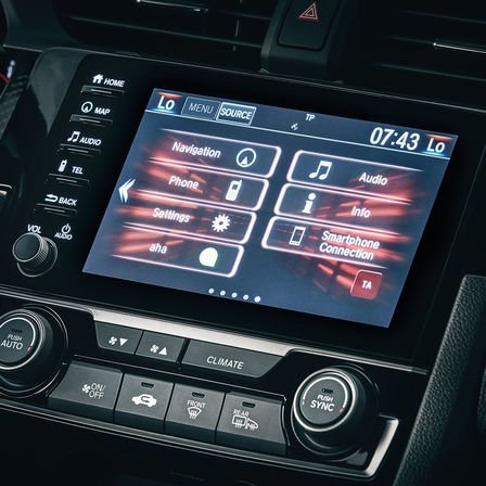 Primer plano de la pantalla Honda CONNECT del Honda Civic Type R.