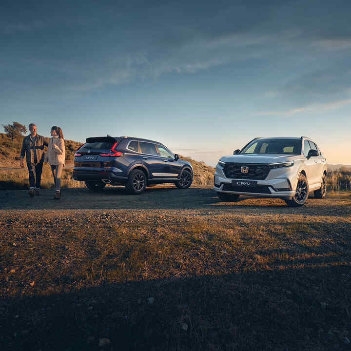 Pareja alejándose de CR-V estacionados