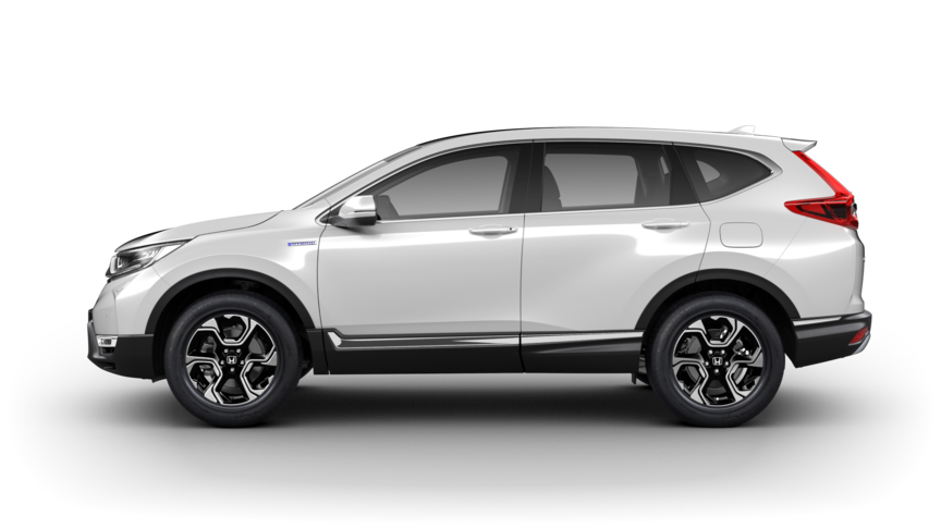 Vista lateral del Honda CR-V Híbrido en Blanco Platino Perlado.