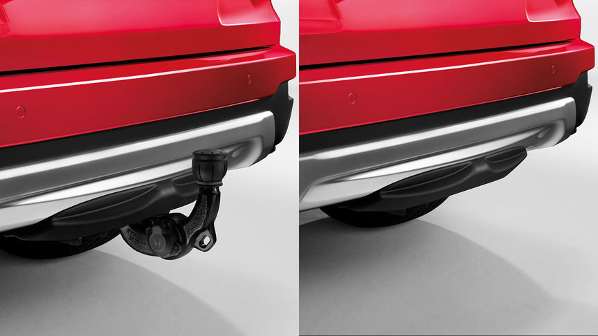 Vista trasera de la barra de remolque retráctil del Honda CR-V Híbrido con conector para remolque de 13 patillas.