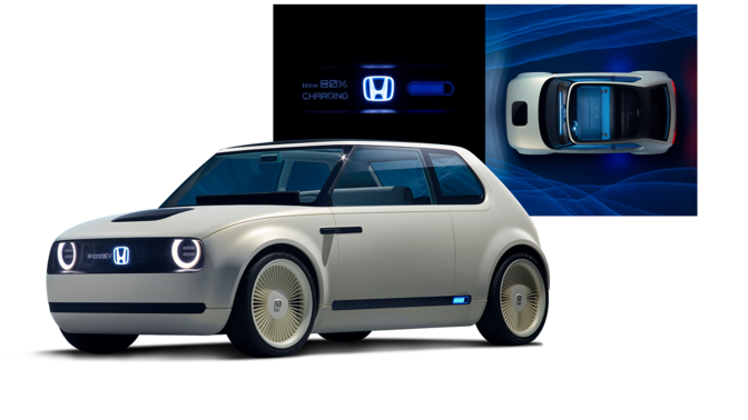 Vista de tres cuartos de la zona delantera del Honda Clarity Fuel Cell con el logo de Honda.