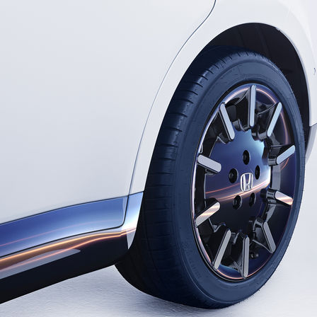 Primer plano de la rueda del Honda e.