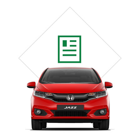 Vista frontal del Honda Jazz con ilustración del catálogo.