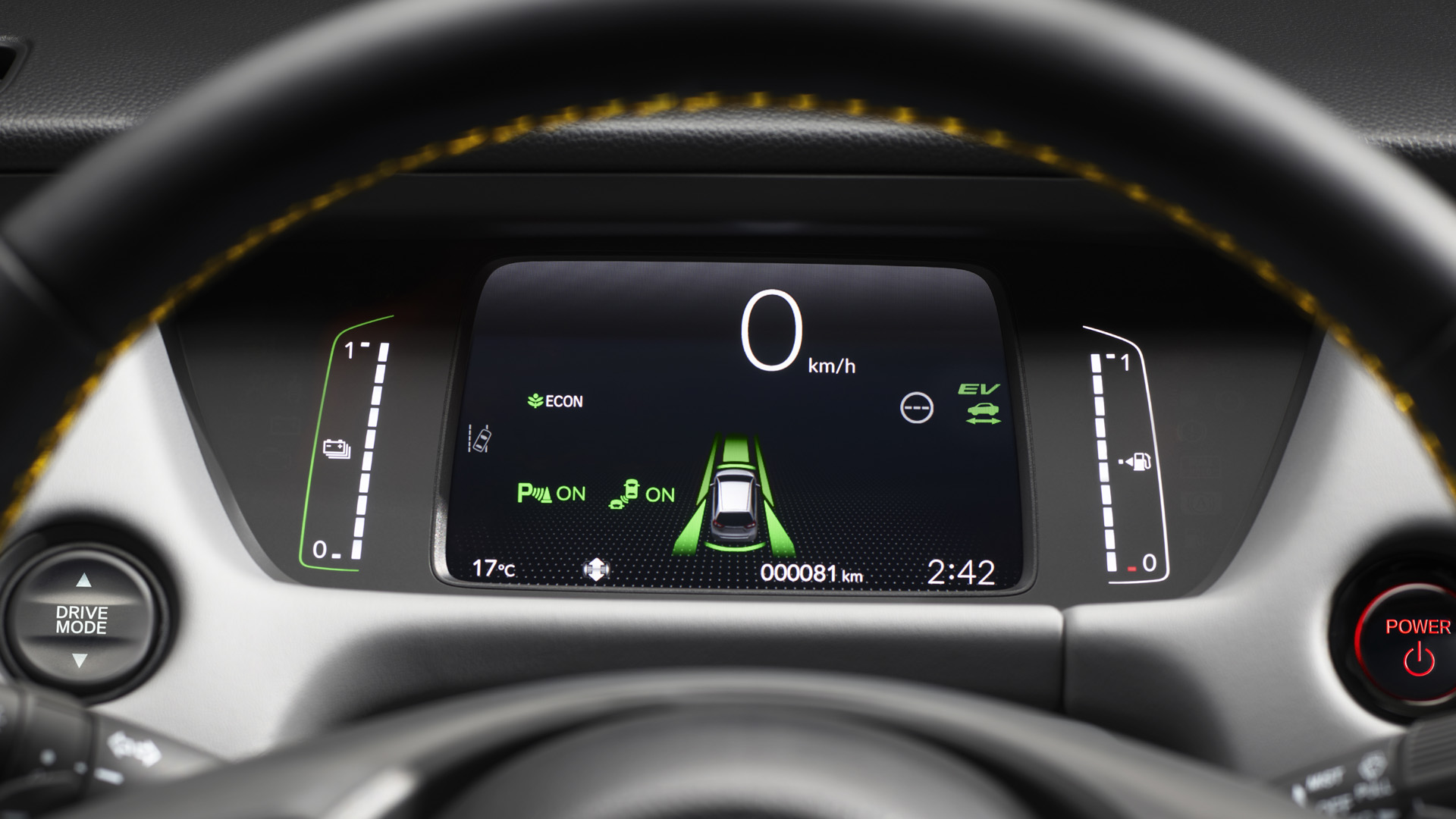 Primer plano de Honda SENSING dentro del Jazz Hybrid.