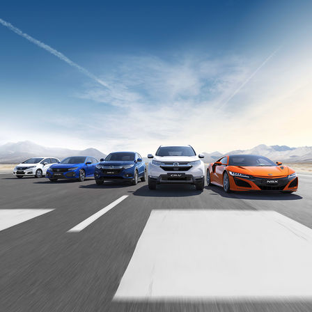 Honda Jazz, Honda Civic, Honda HR-V, Honda CR-V y Honda NSX en localización.