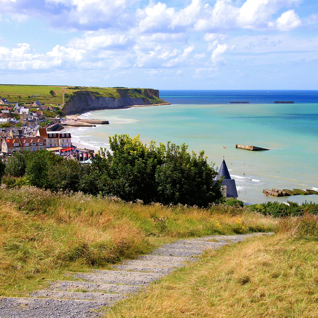 Vistas de las playas del día D en Arromanches les Bains (Normandía)