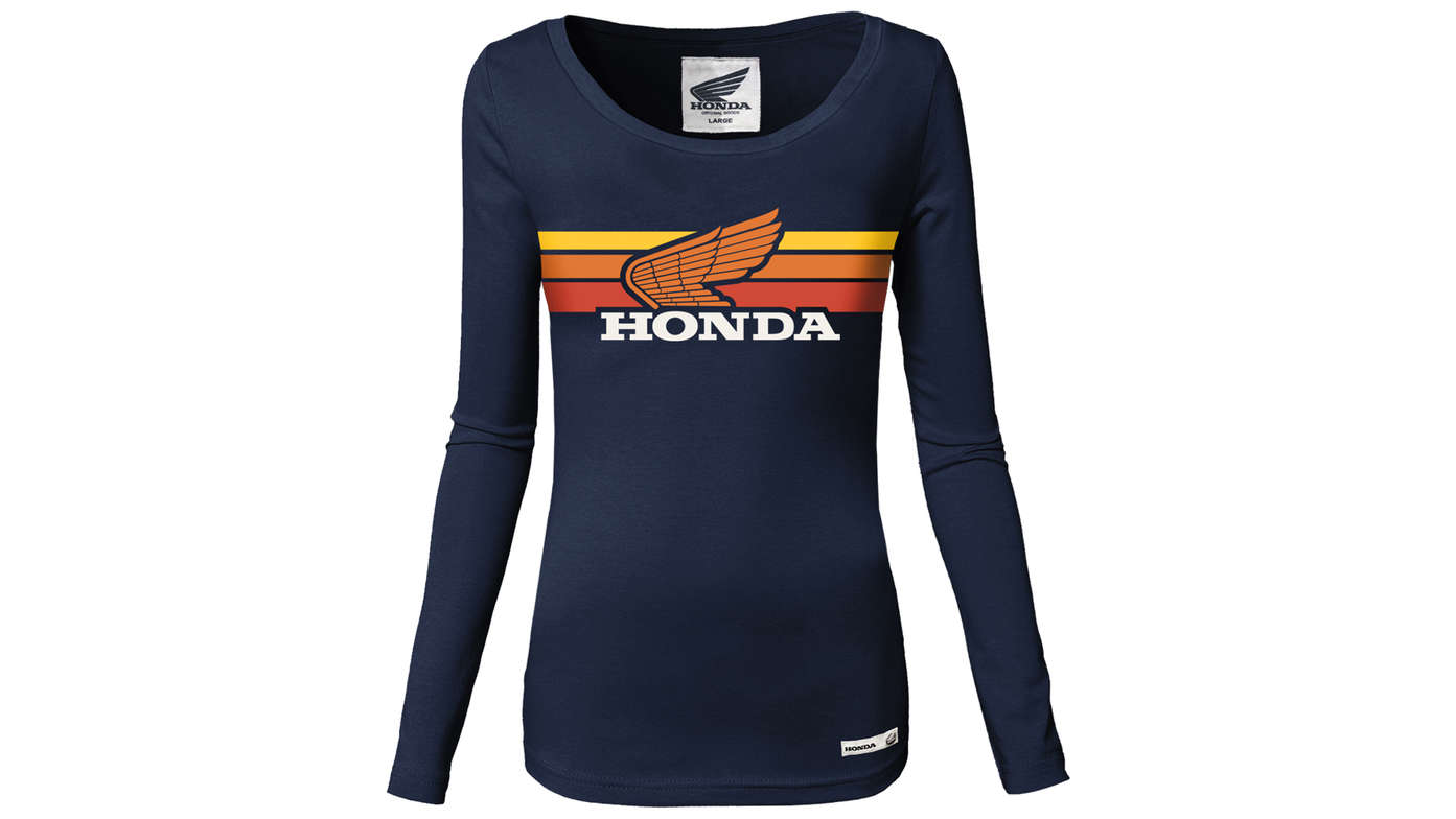 Camiseta Honda vintage azul marina para mujer, manga larga. 