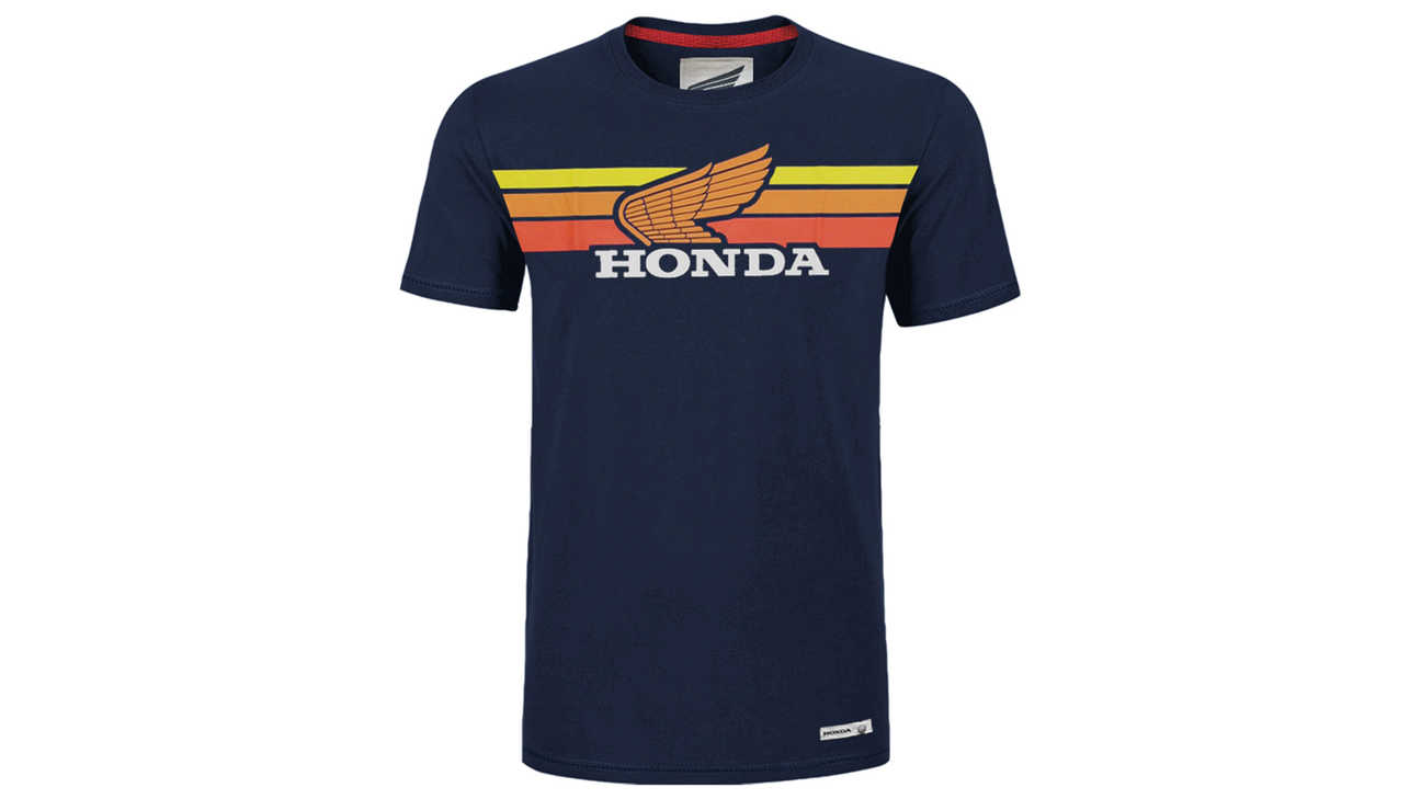Camiseta Honda vintage azul marina y Sunset.