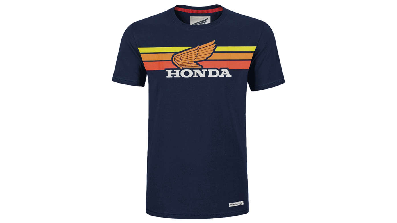 Camiseta Honda vintage azul marina y Sunset.