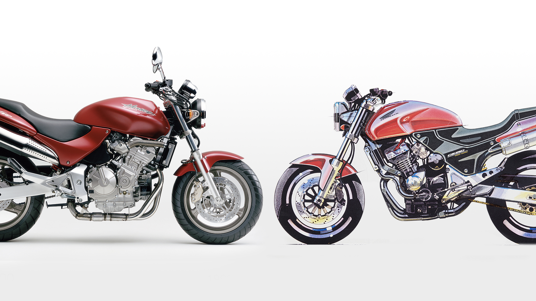 Dos Honda Hornets de lado, una frente a la otra.