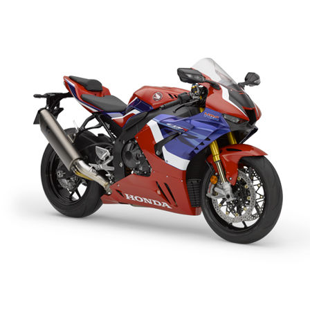 Honda CBR1000RR-R Fireblade SP, vista de tres cuartos de la parte delantera derecha, modelo tricolor