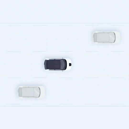Una vista superior del Honda e que muestra la función de asistencia para mantenerse en el carril. 