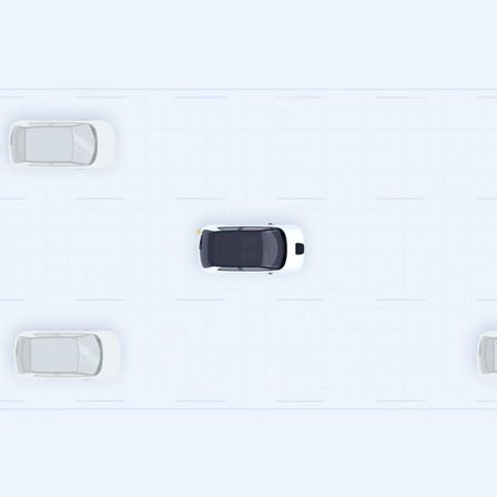 Una vista superior del Honda e que muestra la función de advertencia de punto ciego. 