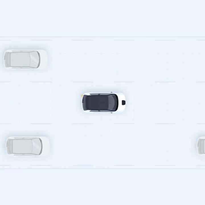 Una vista superior del Honda e que muestra la función de advertencia de punto ciego. 