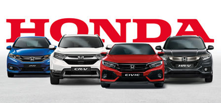 Gama de coches Honda con logotipo letras rojas