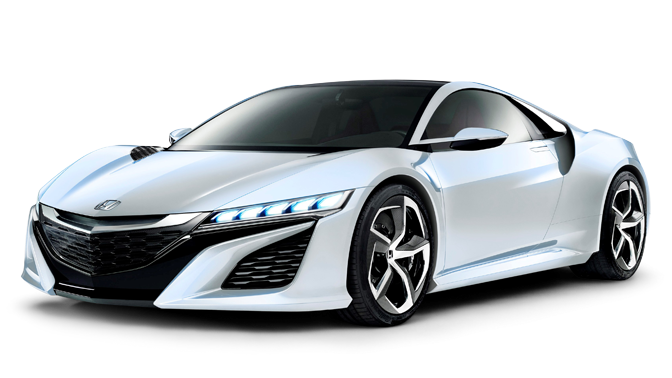 Honda NSX blanco con faros encendidos vista delantera