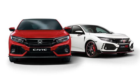 Honda civic rojo y Honda Civic Type R blanco