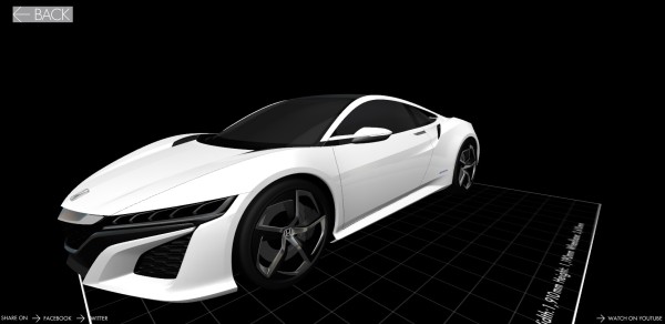 Imagen del NSX en la aplicación de Honda 3D Design Archives